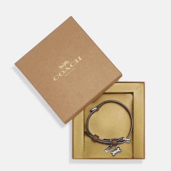 Coach NEW Dog Collar Khaki Saddle SIG C Coated Canvas Leather Trim Med 12.8”-16” - Picture 1 of 9